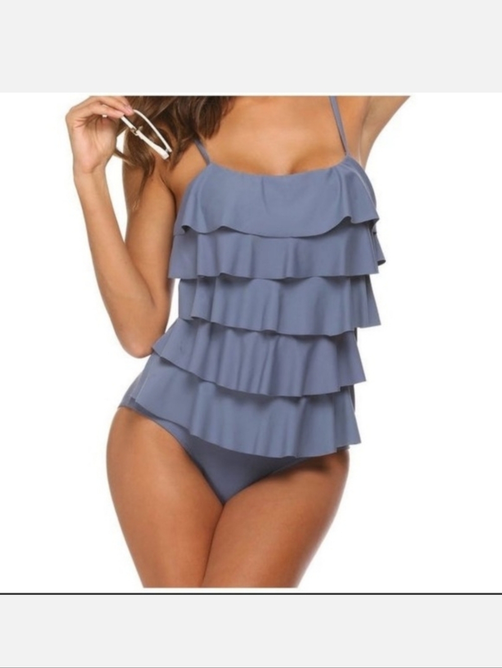 Maxmoda Ruffled Layered One-Piece Swimsuit - Slate Blue